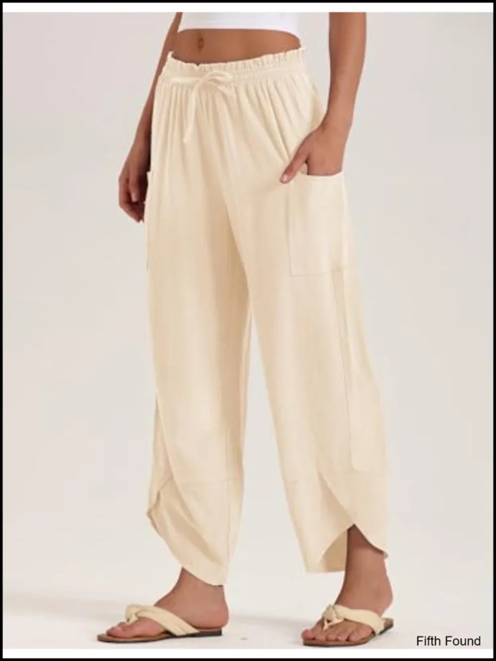 Linen Rayon Wide Leg Harem Pants with Pockets - Boho Palazzo Capri